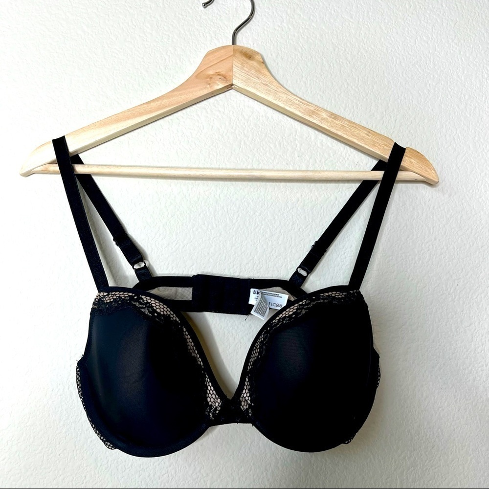 B Temptd Bra Black 36C Lace Fishnet Pattern